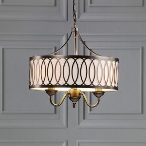 Laura Ashley Allerford 3 Light Ceiling Pendant In Satin Bronze and Taupe Inner Shade LA3756646-Q