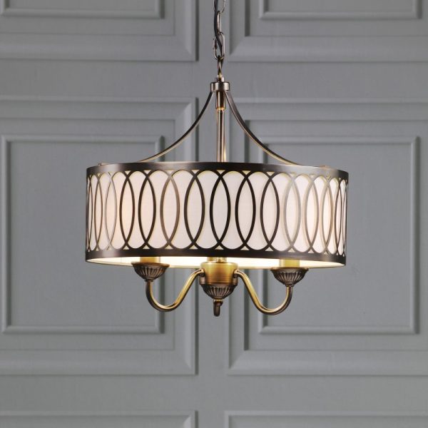Laura Ashley Allerford 3 Light Ceiling Pendant In Satin Bronze and Taupe Inner Shade LA3756646-Q