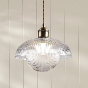 Laura Ashley Billham Ceiling Pendant Light In Matt Antique Brass And Ribbed Glass LA3756651-Q
