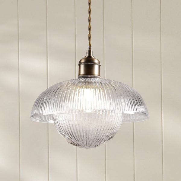 Laura Ashley Billham Ceiling Pendant Light In Matt Antique Brass And Ribbed Glass LA3756651-Q