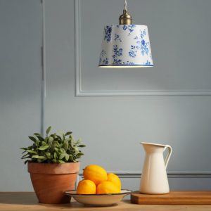 Laura Ashley China Rose Ceiling Pendant Light In Matt Blue And Matt Antique Brass Finish LA3756728-Q