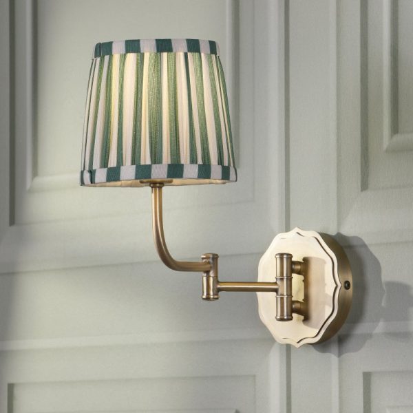 Laura Ashley Denwick Wall Light In Matt Antique Brass Finish With Green Shade LA3756676-Q