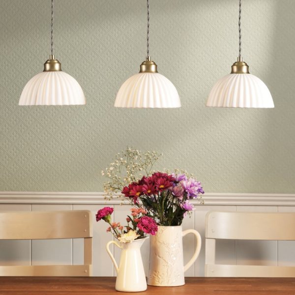 Laura Ashley Durford 3 Light Bar Ceiling Pendant Light In Matt Antique Brass Finish With Ceramic Shades LA3756727-Q