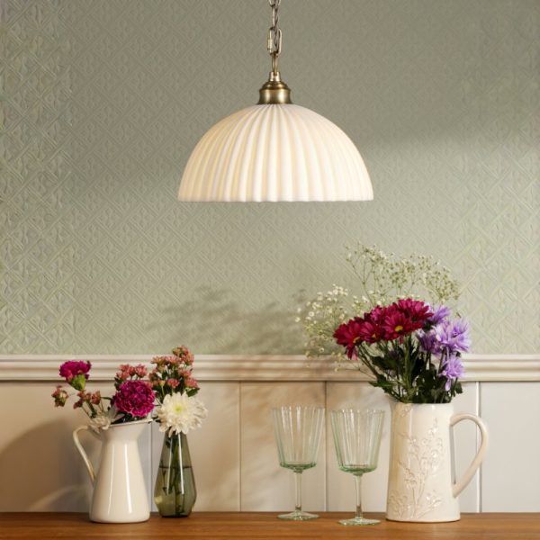 Laura Ashley Durford Large Ceiling Pendant Light In Matt Antique Brass And Ceramic Shade LA3756726-Q