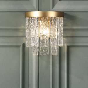 Laura Ashley Durnsford Wall Light In Matt Antique Brass Finish With Textured Glass LA3756715-Q