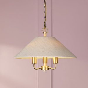 Laura Ashley Harland 3 Light Ceiling Pendant Light In Matt Antique Brass With Shade LA3756724-Q