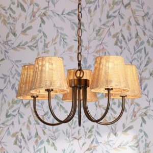 Laura Ashley Hasfield 5 Light Ceiling Pendant Light In Satin Bronze Finish With Shade LA3756747-Q