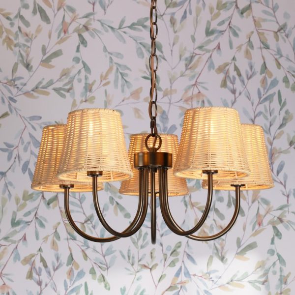 Laura Ashley Hasfield 5 Light Ceiling Pendant Light In Satin Bronze Finish With Shade LA3756747-Q