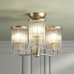 Laura Ashley Hilcote 3 Light Semi Flush Ceiling Light In Matt Antique Brass and Glass LA3756649-Q