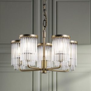 Laura Ashley Hilcote 5 Light Armed Ceiling Pendant Light In Matt Antique Brass and Glass LA3756650-Q