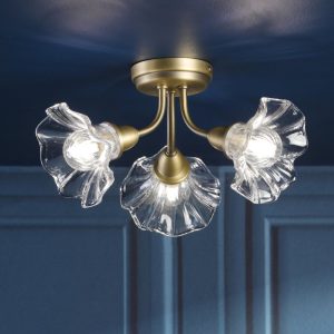 Laura Ashley Kerswell 3 Light Semi Flush Ceiling Light In Matt Antique Brass With Glass Shades LA3756658-Q