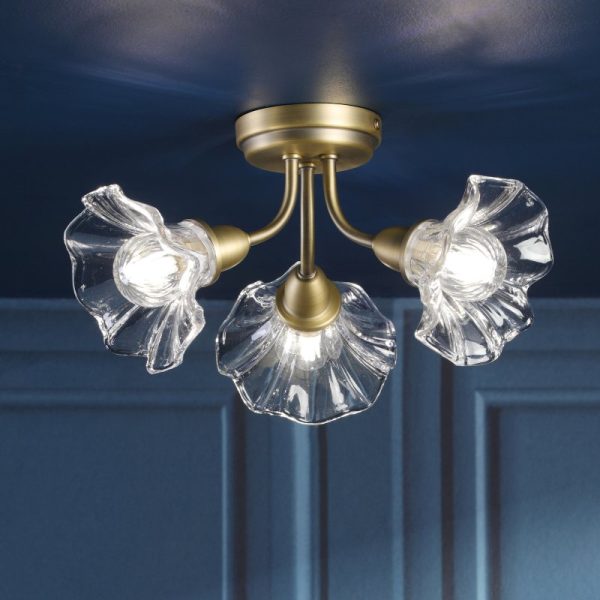 Laura Ashley Kerswell 3 Light Semi Flush Ceiling Light In Matt Antique Brass With Glass Shades LA3756658-Q
