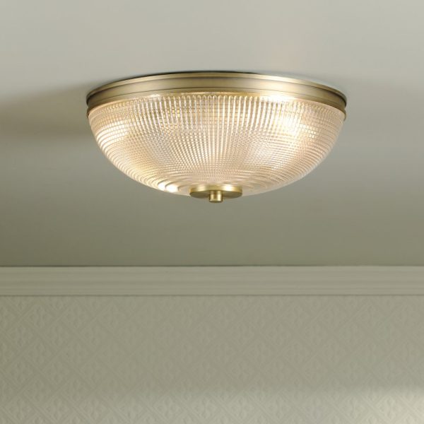 Laura Ashley Langdon 2 Light Bathroom Ceiling Light In Matt Antique Brass With Textured Glass IP44 LA3756717-Q