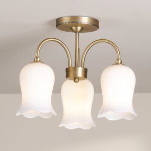 Laura Ashley Lidsell 3 Light Semi Flush Ceiling Light In Matt Antique Brass and Opal Glass LA3756648-Q