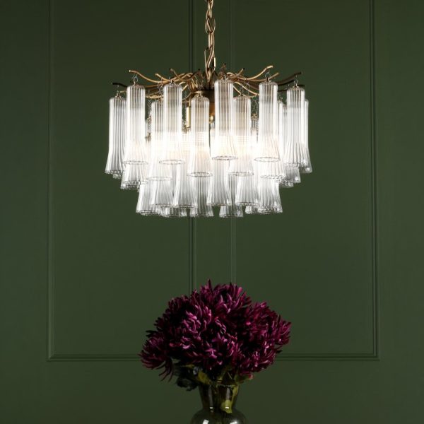 Laura Ashley Penlee 4 Light Ceiling Pendant Light In Matt Antique Brass And Ribbed Glass LA3756709-Q