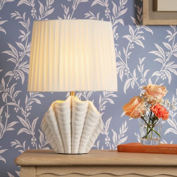 Laura Ashley Shell Table Lamp In White Ceramic And Satin Chrome Finish With Shade LA3756702-Q