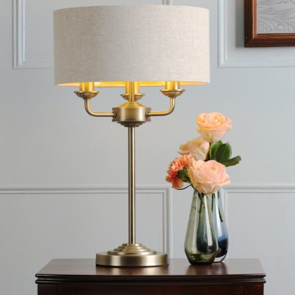 Laura Ashley Sorrento 3 Light Table Lamp In Matt Antique Brass With Natural Shade LA3756754-Q