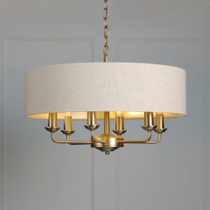 Laura Ashley Sorrento 6 Light Ceiling Chandelier In Matt Antique Brass With Natural Shade LA3756752-Q