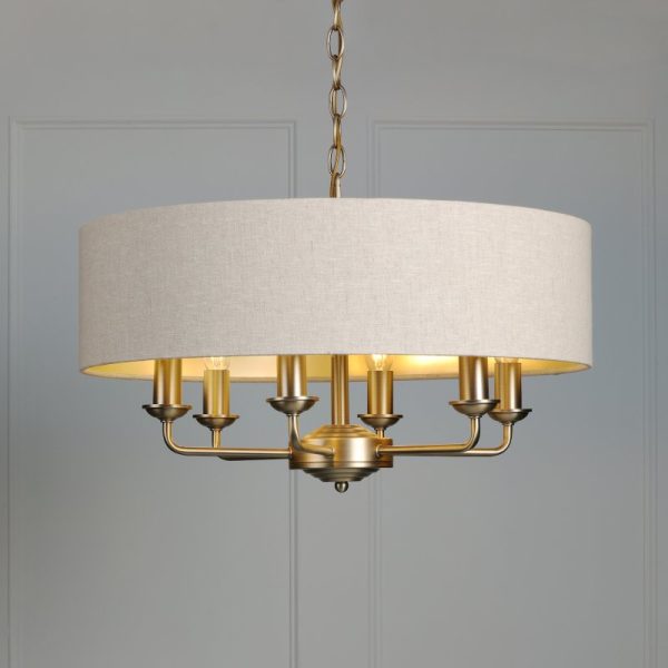 Laura Ashley Sorrento 6 Light Ceiling Chandelier In Matt Antique Brass With Natural Shade LA3756752-Q