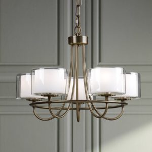 Laura Ashley Southwell 5 Light Armed Ceiling Pendant Light In Antique Brass With Opal Glass Shades LA3756672-Q