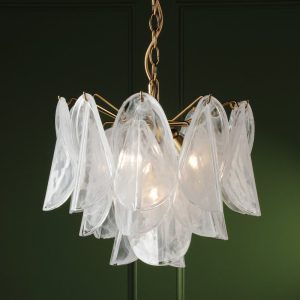 Laura Ashley Stannington 4 Light Ceiling Pendant Light In Matt Antique Brass And White Glass LA3756708-Q