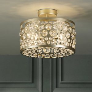 Laura Ashley Tilbrook 3 Light Flush Ceiling Light In Matt Champagne and Crystal LA3756710-Q