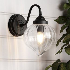 Laura Ashley Whitham Outdoor Wall Light In Matt Black With Ribbed Glass IP44 LA3756721-Q
