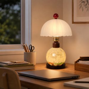 Mosaic Mother-of-Pearl Table Lamp - Coastal Glass & Wood Bedside Light