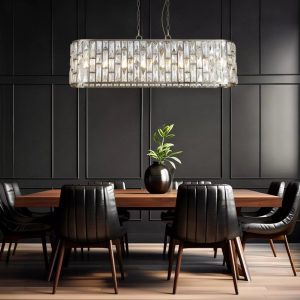 Searchlight Bijou 65818-8AB 8 Light Oval Ceiling Pendant Light In Antique Brass Finish With Crystal Glass