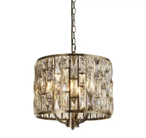 Searchlight Bijou 6583-3AB 3 Light Ceiling Pendant Light In Antique Brass Finish With Crystal Glass