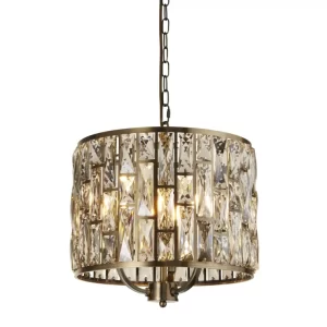 Searchlight Bijou 6583-3AB 3 Light Ceiling Pendant Light In Antique Brass Finish With Crystal Glass