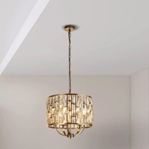 Searchlight Bijou 6585-5AB 5 Light Ceiling Pendant Light In Antique Brass Finish With Crystal Glass