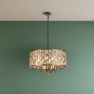 Searchlight Bijou 6588-8AB 8 Light Ceiling Pendant Light In Antique Brass Finish With Crystal Glass