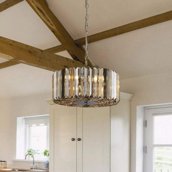 Searchlight Chapeau 3 Light Pendant or Semi Flush Ceiling Light In Chrome With Mixed Glass