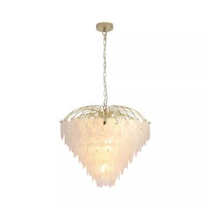 Searchlight Feather 10 Light Ceiling Pendant In Polished Brass With Frosted Glass 48970-10SB