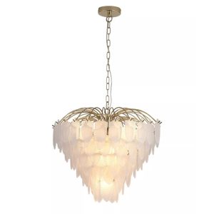 Searchlight Feather 6 Light Ceiling Pendant In Polished Brass Finish With Frosted Glass 48970-6SB