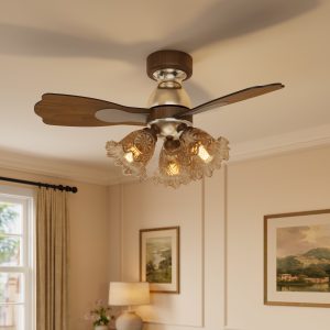 Walnut 36 Inch Reversible LED Ceiling Fan Light with Remote