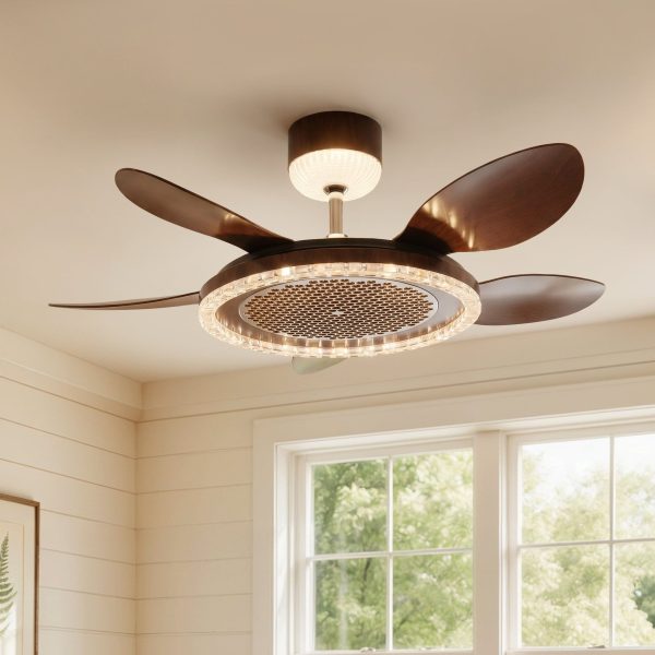 Walnut 48 Inch Reversible LED Ceiling Fan Light with Remote