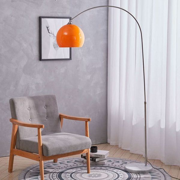 4ft-5ft Adjustable Arch LED Floor Lamp with Marble Base - Orange / 25 cm