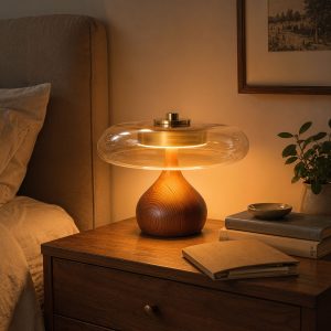 Ash Wood Glass Table Lamp - Dia30cm × H20cm / Pre-Order