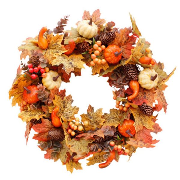 Autumn Pumpkin Wreath Wall Decoration with Lights - 50cm