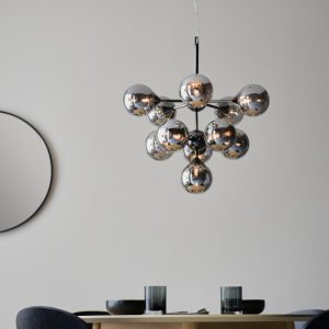 Endon 101147 Oscar 11 Light Ceiling Pendant Light In Black Chrome With Smoked Mirror Glass
