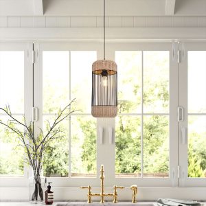 Glyph-Lightsin Cylinder-Inspired Rattan Pendant Light for Warm Natural Elegance - 1 Unit