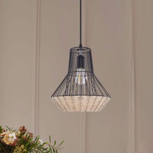 Glyph-Lightsin Geometric Rattan and Iron Pendant Light for Dining, Kitchen, and Living Rooms - NATRUAL / 1 Unit