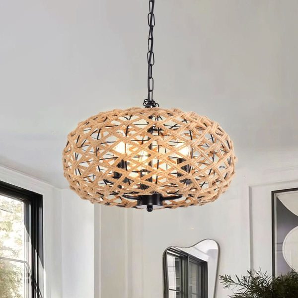 Glyph-Lightsin Rustic Hemp Rope Globe Pendant Light for Farmhouse and Industrial Style - 1 Unit