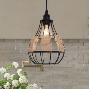 Glyph-Lightsin Rustic Iron Woven Rattan Pendant Light for Dining Room, Reading Corner & Bedroom