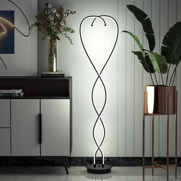 LED Floor Lamp Creative Standing Lamp with 2 Swirling Tubes - Black