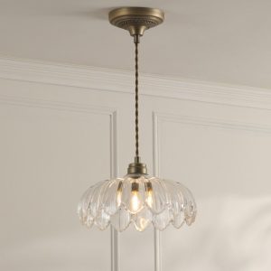 Laura Ashley Bexwell Ceiling Pendant Light In Matt Antique Brass With Glass Shade