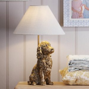 Laura Ashley Cocker Spaniel Table Lamp In Antique Gold Finish With Shade LA3756664-Q