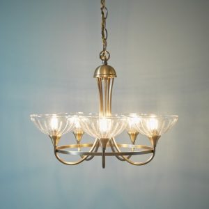 Laura Ashley Wellham 5 Light Ceiling Pendant Light In Antique Brass With Glass Shades LA3756414-Q